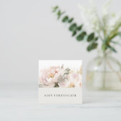 Blush Peony Watercolor Floral Gift Certificate Quadratische Visitenkarte (Stehend Vorderseite)