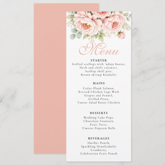 Blush Peony Wedding Menu Card (Vorne/Hinten)