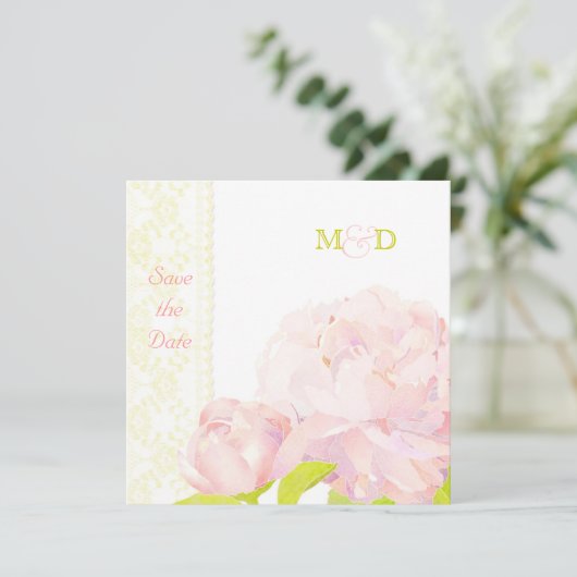 Blush Peony Wedding Save the Date (Stehend Vorderseite)