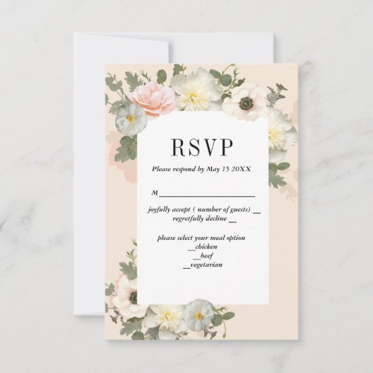 Blush Peonys und Anemones Romantische RSVP-Karte RSVP Karte (Vorderseite)