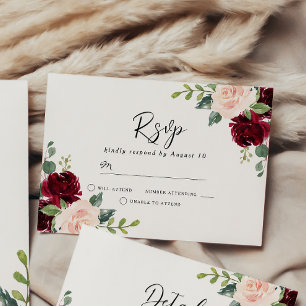 Blush Perfection: Burgundy Blush Floral Watercolor RSVP Karte