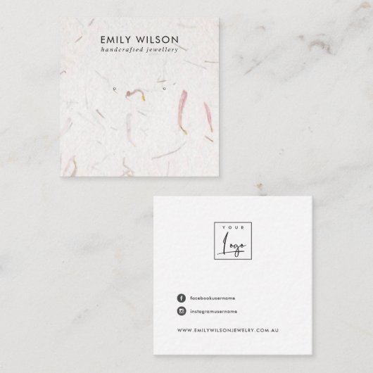 BLUSH PETAL HANDMADE PAPIER STUD EARRING DISPLAY QUADRATISCHE VISITENKARTE (Vorne/Hinten)