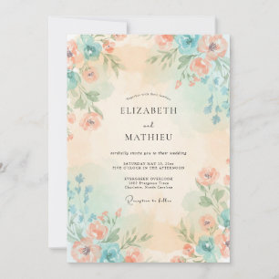 Blush Pfirsich Azure Blütenhochzeit Einladung