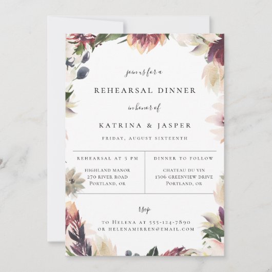 Blush Pflaume Probe Abendessen Einladung (Vorderseite)