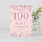 Blush Pink 100. Geburtstag Einladung (Stehend Vorderseite)