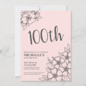 Blush Pink 100. Geburtstagsparty Einladung (Vorderseite)