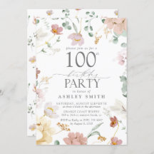 Blush Pink 100th Birthday Party Wasserfarbe Blume
