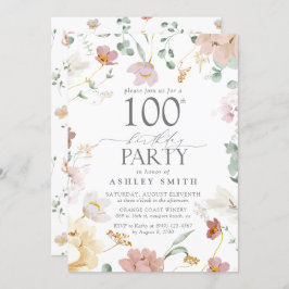 Blush Pink 100th Birthday Party Wasserfarbe Blume Einladung