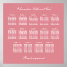 Blush Pink 14 Table Wedding Seating Chart Poster