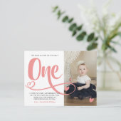 Blush Pink 1. Geburtstag Vielen Dank Postkarte (Stehend Vorderseite)