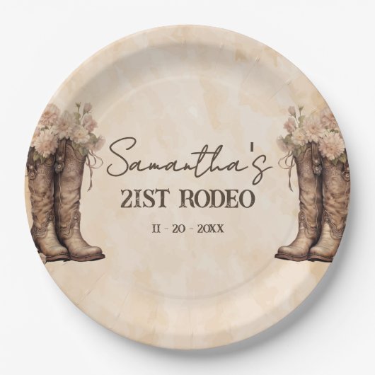 Blush pink 21st rodeo western birthday party pappteller (Vorderseite)