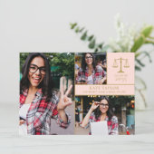 Blush Pink 3 Foto Law School Graduation Party Einladung (Stehend Vorderseite)