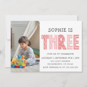 Blush Pink 3. Geburtstag Foto Einladung (Vorderseite)