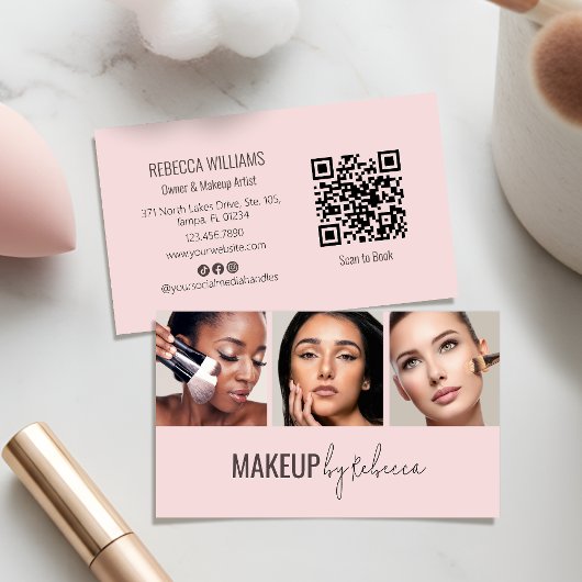 Blush Pink 3 Photo QR Code Modern Makeup Visitenkarte