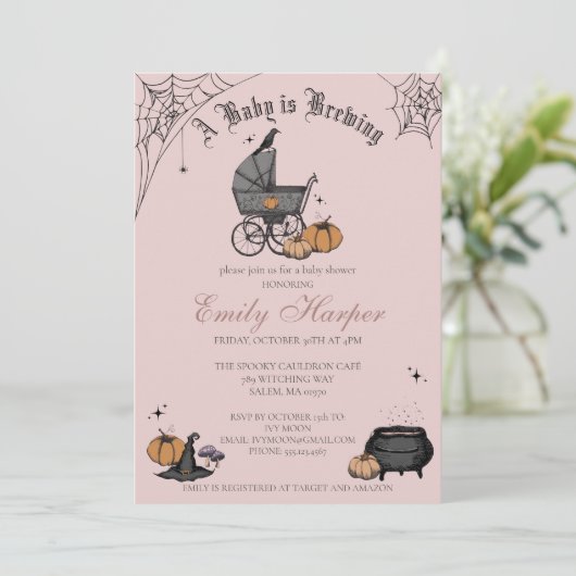 Blush Pink A Baby Braut Babydusche Einladung (Stehend Vorderseite)