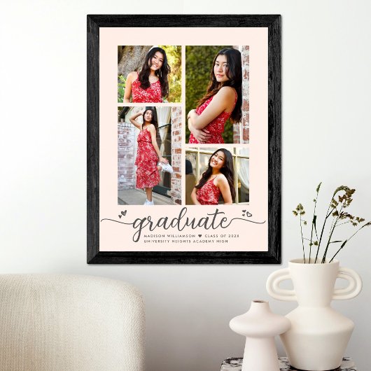 Blush Pink Abschluss 4 Foto Gray Script Herz Poster