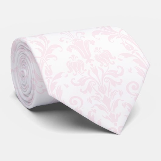 Blush Pink Acanthus Floral Damask Wedding Neck Tie Krawatte (Gerollt)