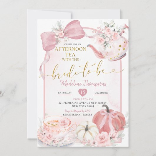 Blush Pink Afternoon Tea Party Bridal Shower Einladung (Vorderseite)