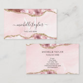 Blush Pink Agate Chic Modern Monogram Gold Visitenkarte (Vorne/Hinten)
