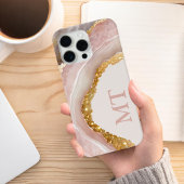 Blush Pink Agate Elegant Chic Initial Monogram iPhone Hülle