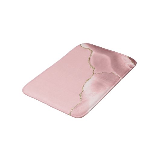 Blush Pink Agate Gold Glitter Badematte (Schrägansicht)