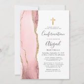 Blush Pink Agate Gold Glitzer Girls Confirmation Einladung (Vorderseite)