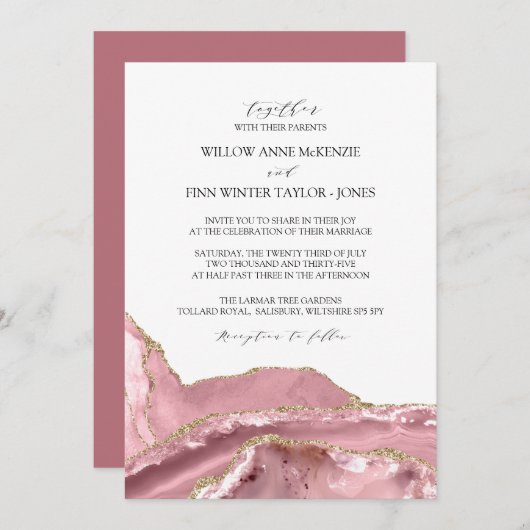 Blush Pink Agate Moderne Hochzeit Einladung (Vorne/Hinten)