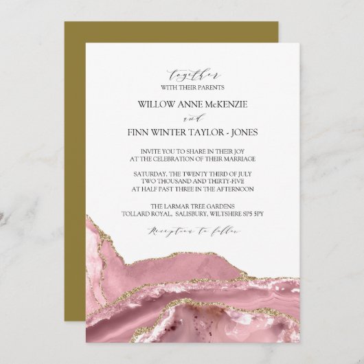 Blush Pink Agate Moderne Hochzeit Einladung (Vorne/Hinten)