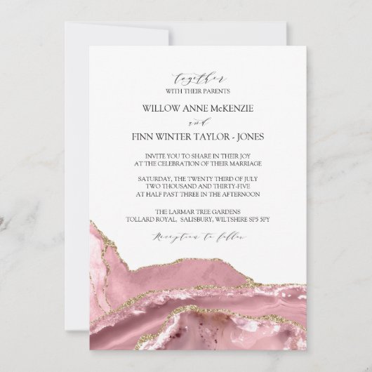 Blush Pink Agate Moderne Hochzeit Einladung (Vorderseite)