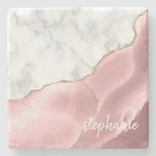 Blush Pink Agate Signature White Marble Gold Steinuntersetzer