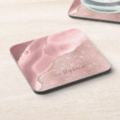 Blush Pink Agate Sparkle Glam Monogram Getränkeuntersetzer (Linke Seite)