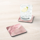 Blush Pink Agate Sparkle Glam Monogram Getränkeuntersetzer (Rechte Seite)