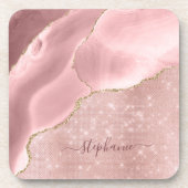 Blush Pink Agate Sparkle Glam Monogram Getränkeuntersetzer (Vorderseite)