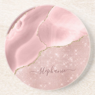 Blush Pink Agate Sparkle Glam Monogram Getränkeuntersetzer