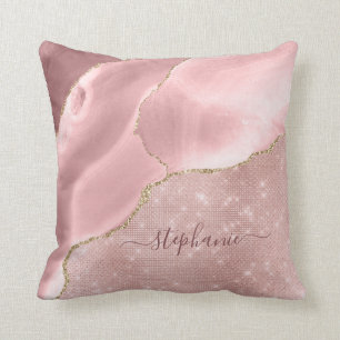 Blush Pink Agate Sparkle Glam Monogram Kissen
