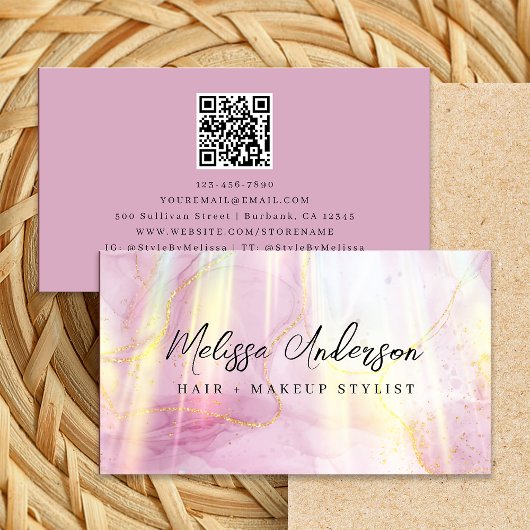 Blush Pink Agate Stone Luxe QR Code Visitenkarte