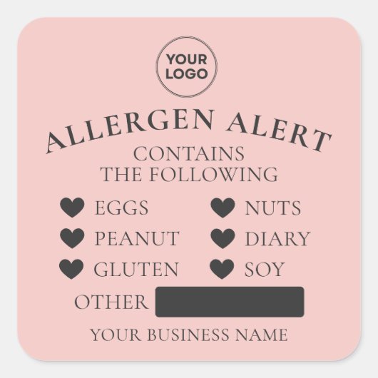 Blush Pink Allergie Alert Bakery Cake Food Sticker (Vorderseite)