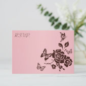 Blush Pink and Brown Butterfly Floral Repcard Einladung (Stehend Vorderseite)