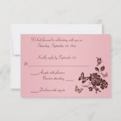 Blush Pink and Brown Butterfly Floral Repcard Einladung (Rückseite)