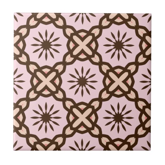 Blush Pink and Brown Mosaic Geometric Pattern Fliese (Vorderseite)