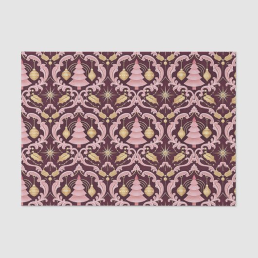 Blush Pink and Burgundy Baroque Christmas Pattern Seidenpapier (Vorderseite)