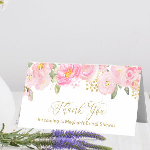 Blush Pink and Gold Calligraphy Floral Vielen Dank Platzkarte