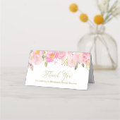 Blush Pink and Gold Calligraphy Floral Vielen Dank Platzkarte (Rückseite)