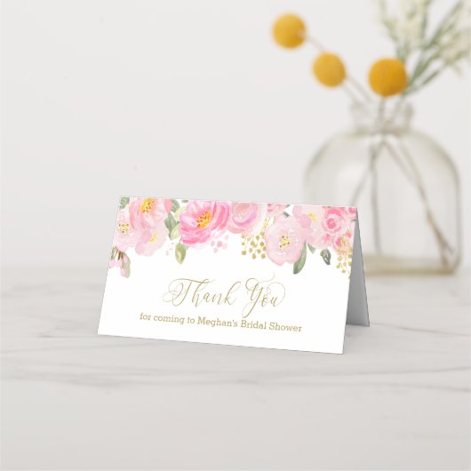 Blush Pink and Gold Calligraphy Floral Vielen Dank Platzkarte (Vorderseite)