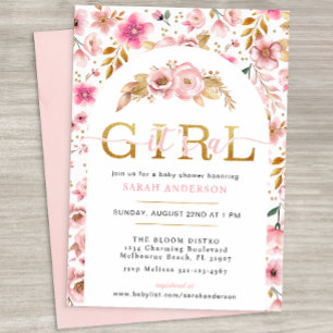 Blush Pink and Gold Floral Baby Girl Dusche Invita Einladung