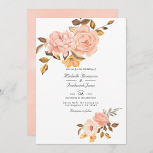 Blush Pink and Gold Floral QR Code RSVP Wedding Einladung