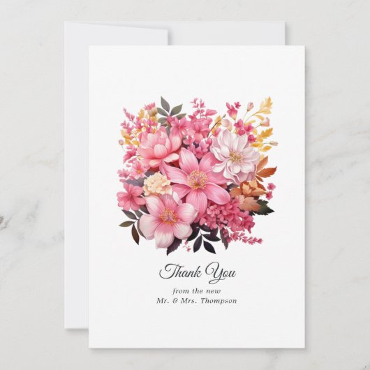 Blush Pink and Gold Floral Wedding Dankeskarte (Vorderseite)
