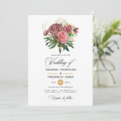 Blush Pink and Gold Floral Wedding Einladung (Stehend Vorderseite)