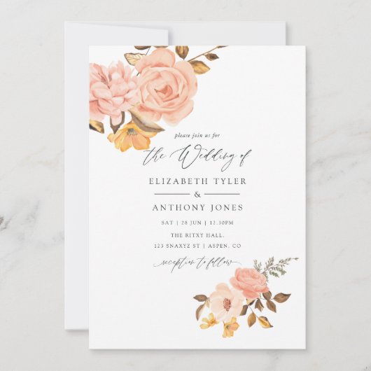 Blush Pink and Gold Floral Wedding Einladung (Vorderseite)