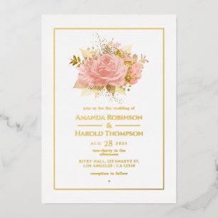 Blush Pink and Gold Floral Wedding Folieneinladung